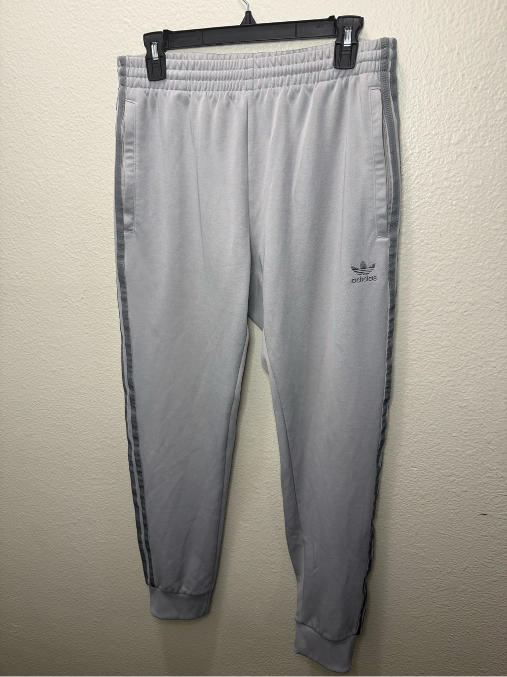 adidas Men’s Light Gray Trefoil Joggers with Side Stripes